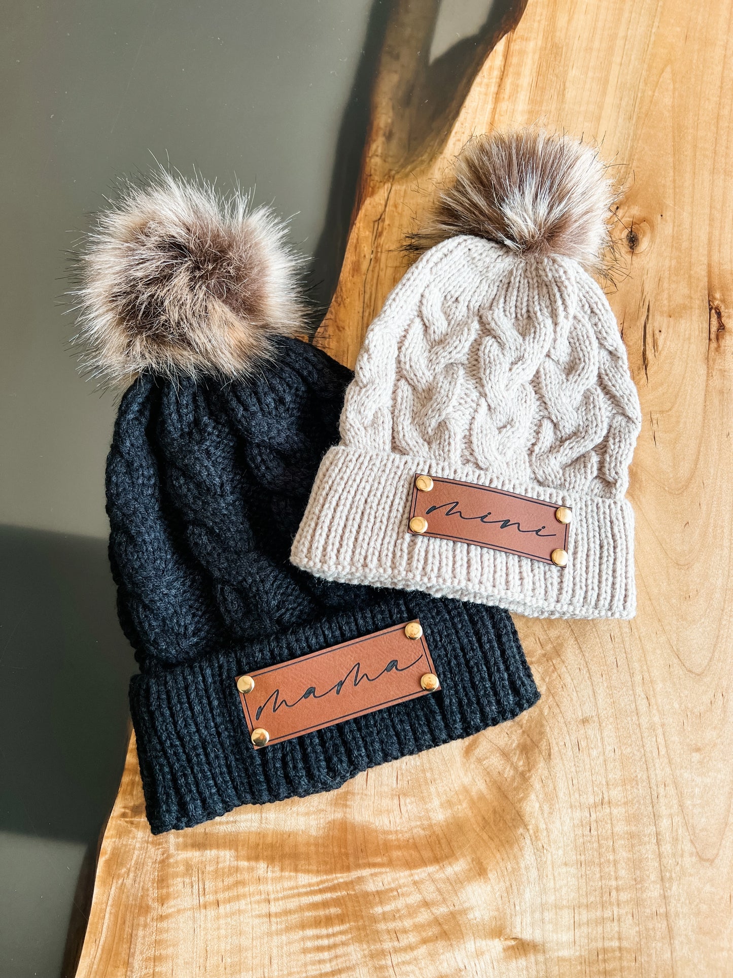 Cable Knit Faux Fur Pom